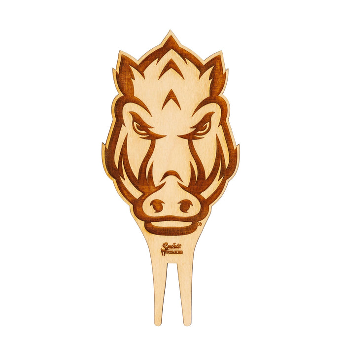 University of Arkansas Razorback Head Natural Wood Plant Stake