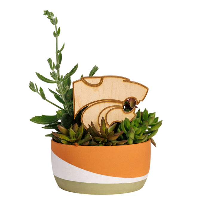 Kansas State Wildcat Head Natural Wood Plant Stake