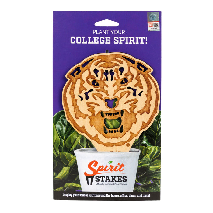 Louisiana State University Tiger Head Natural Wood Plant Stake