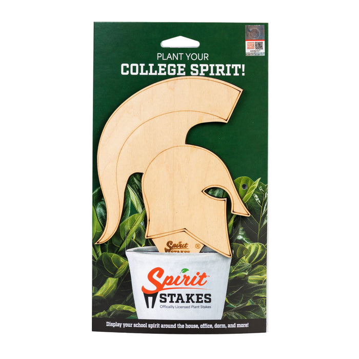 Michigan State Spartan Helmet Natural Wood Plant Stake