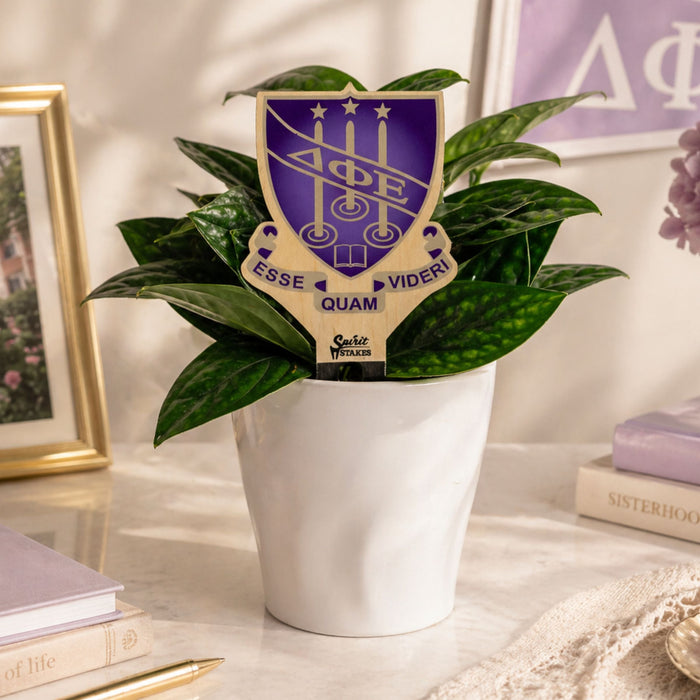 Delta Phi Epsilon Crest Color Plant Stake
