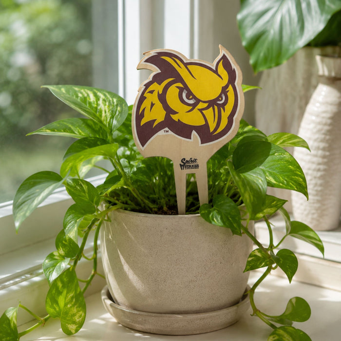 Rowan University Owl Head Color Plant Stake